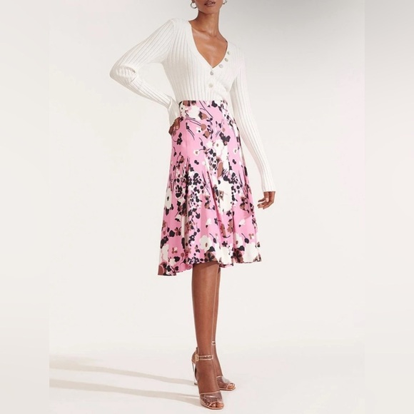Veronica Beard Sania Floral Print Pleated MIDI Skirt in pink size 6 - Picture 1 of 7